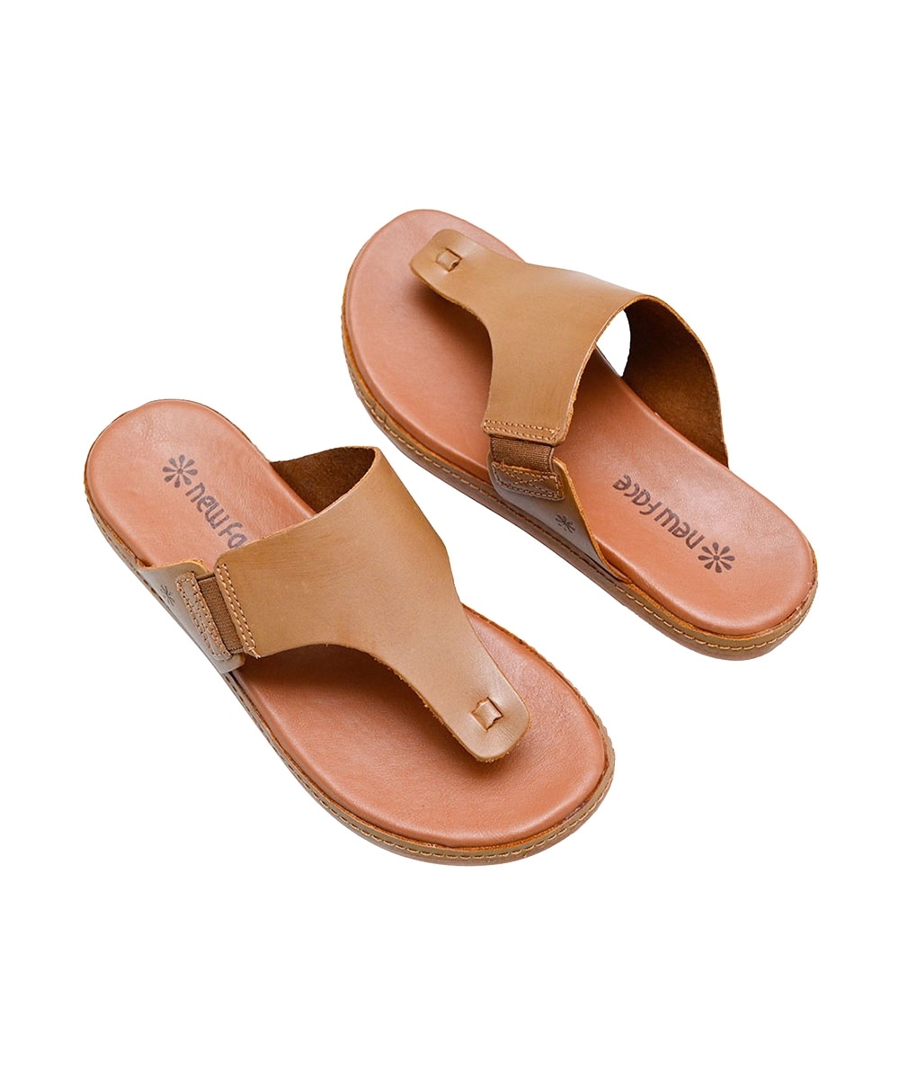Tamanco New Face Flat Couro. Caramelo