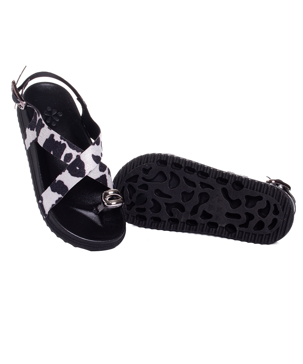 Sandália Flatform Pixolé Animal Print Branco/preto