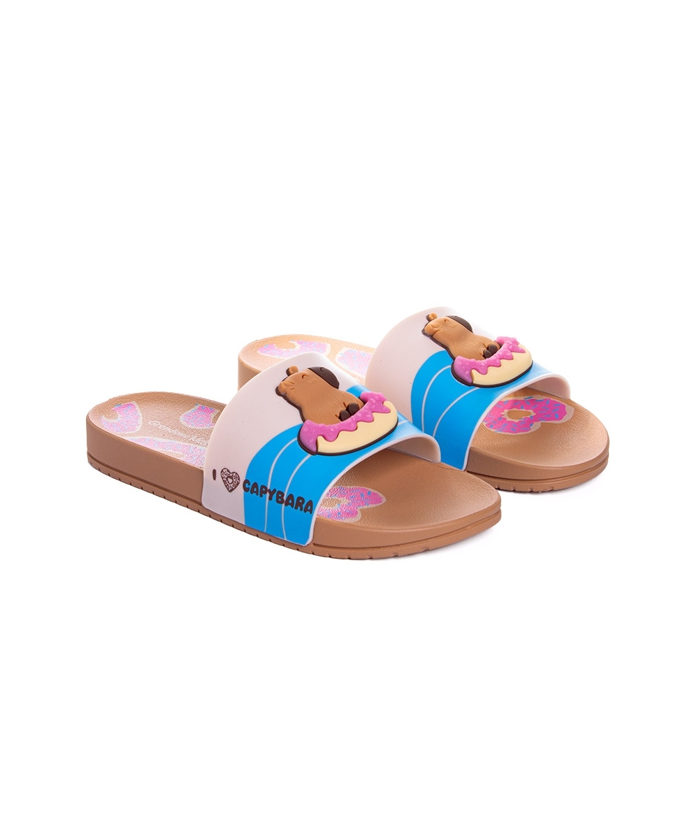 Chinelo Slide Infantil Grendene Capivara Capi Marrom