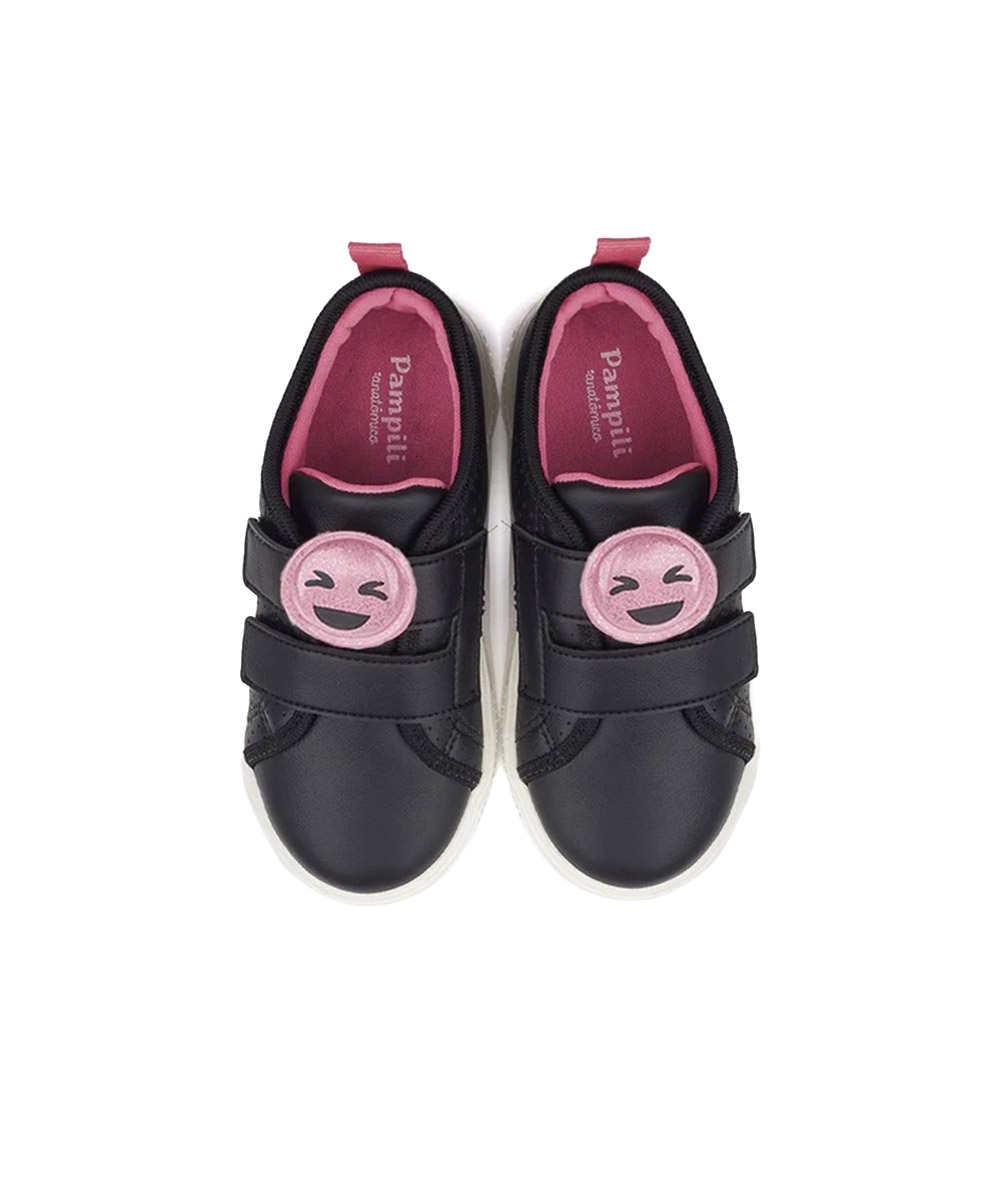 Tênis Infantil Pampili Up Patch Carinha Glitter Preto