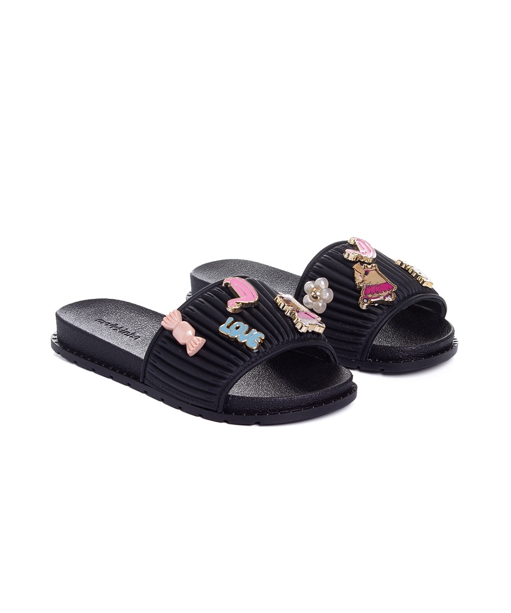 Chinelo Slide Infantil Molekinha Pins Preto