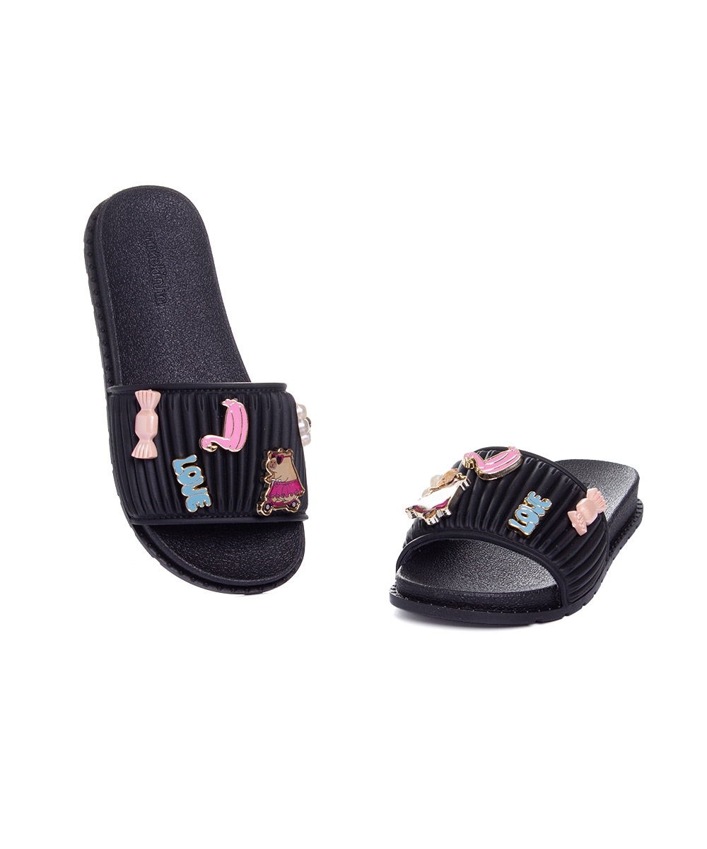 Chinelo Slide Infantil Molekinha Pins Preto