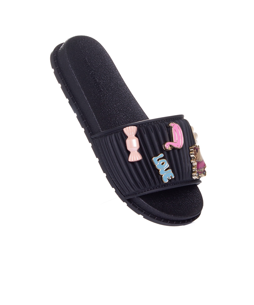 Chinelo Slide Infantil Molekinha Pins Preto
