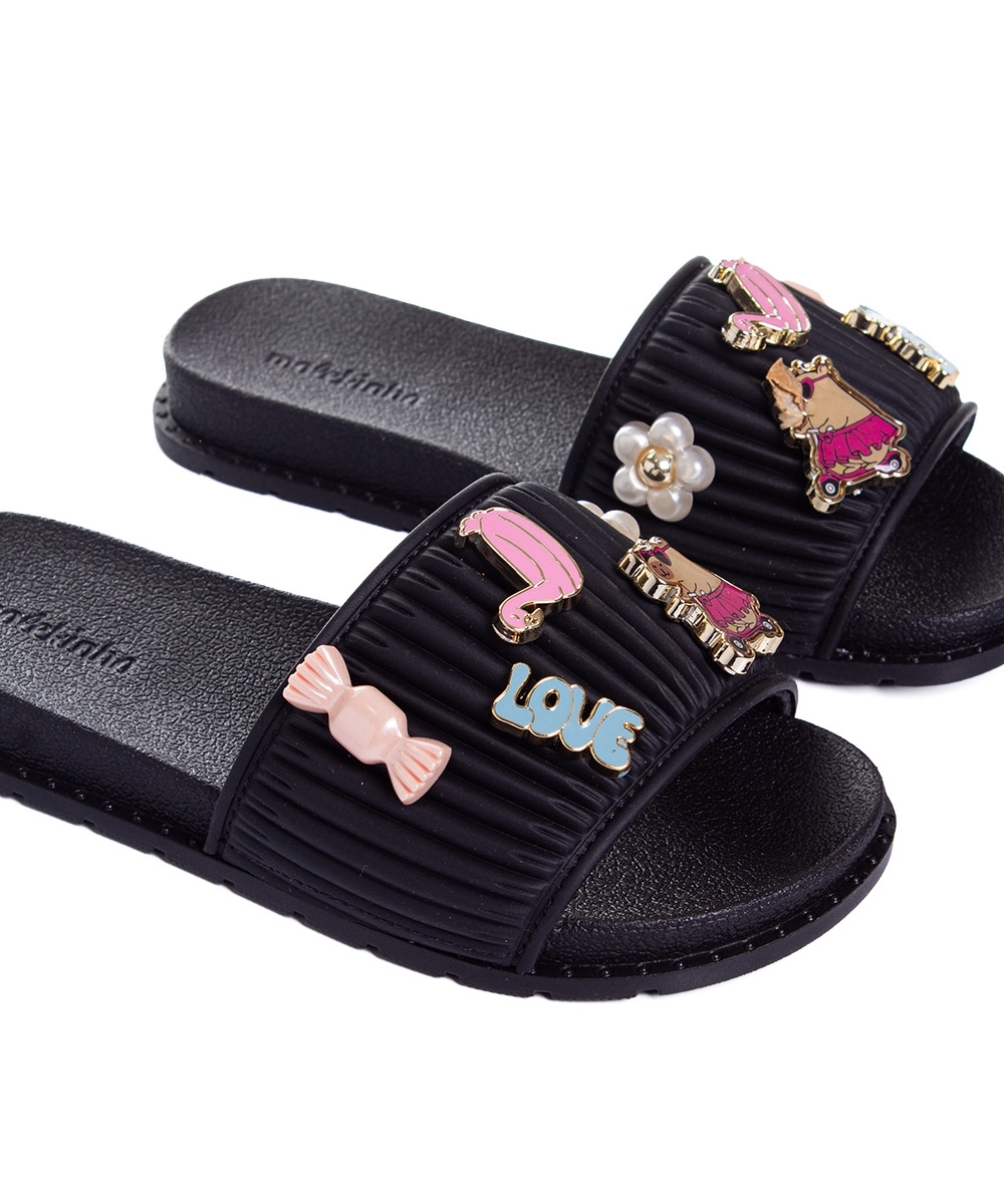 Chinelo Slide Infantil Molekinha Pins Preto