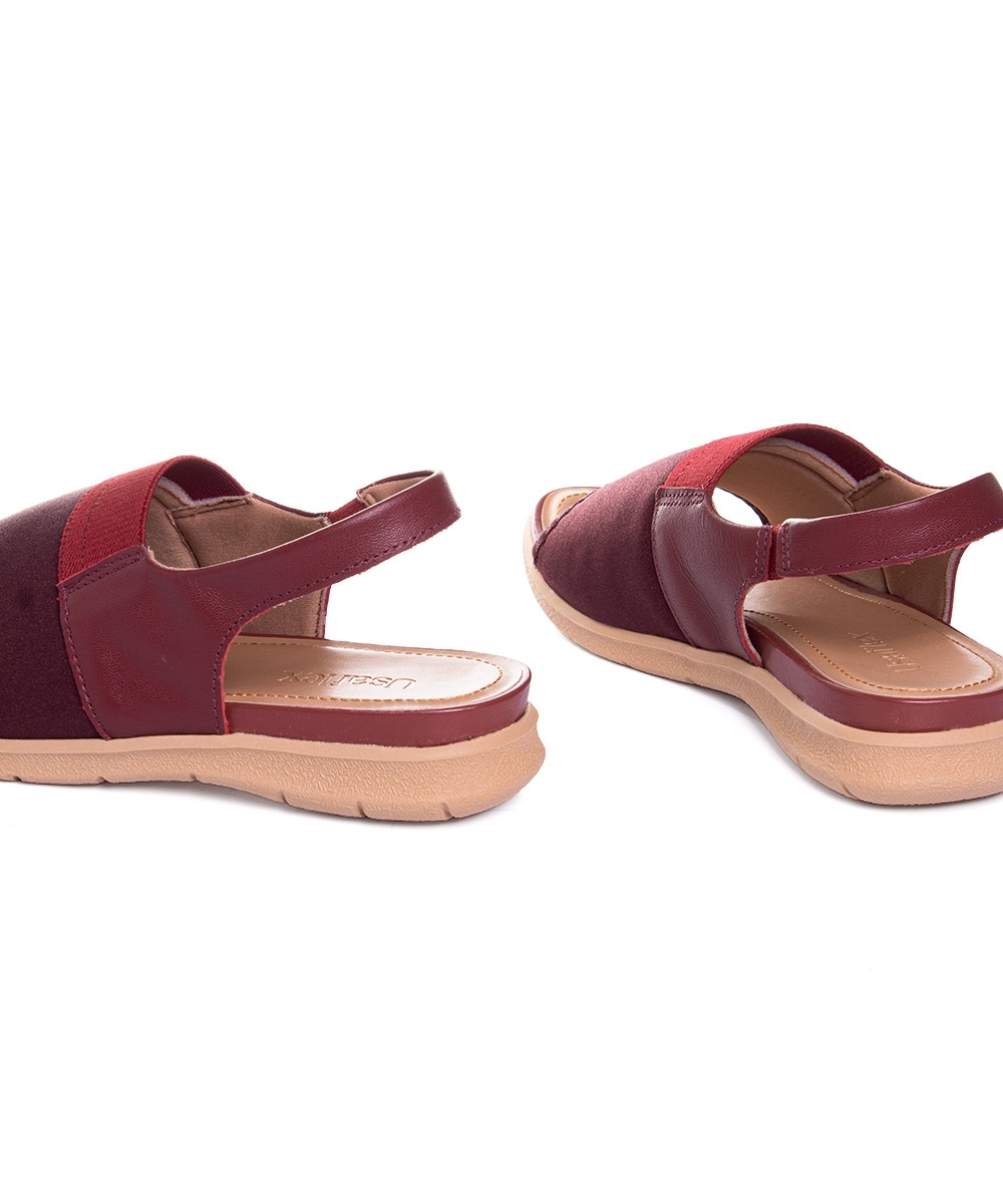 Sandália Usaflex Low Impact Elastano Couro Vermelho