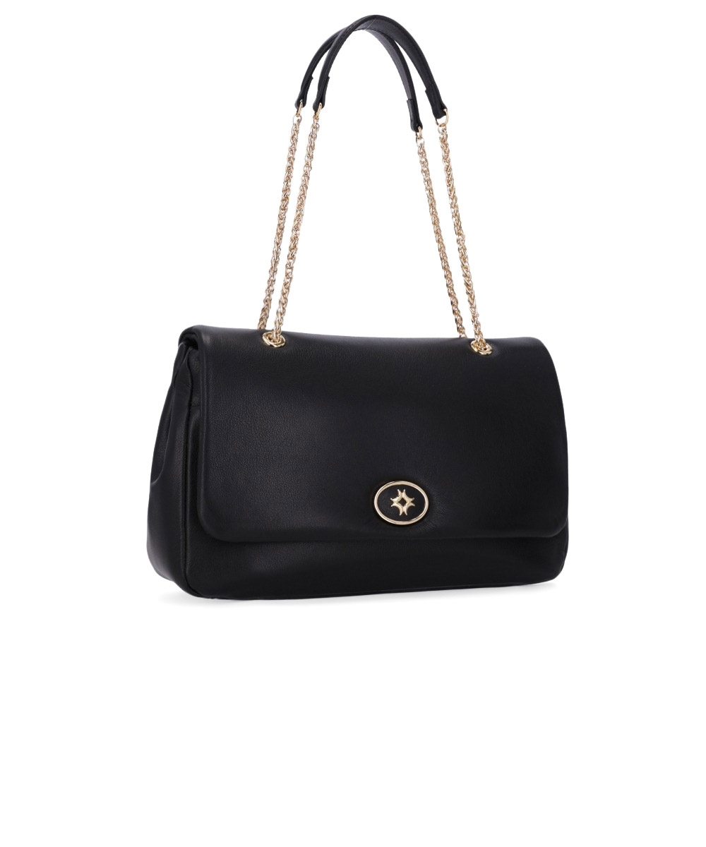 Bolsa Satchel Grande Luz Da Lua Grande Couro Preto