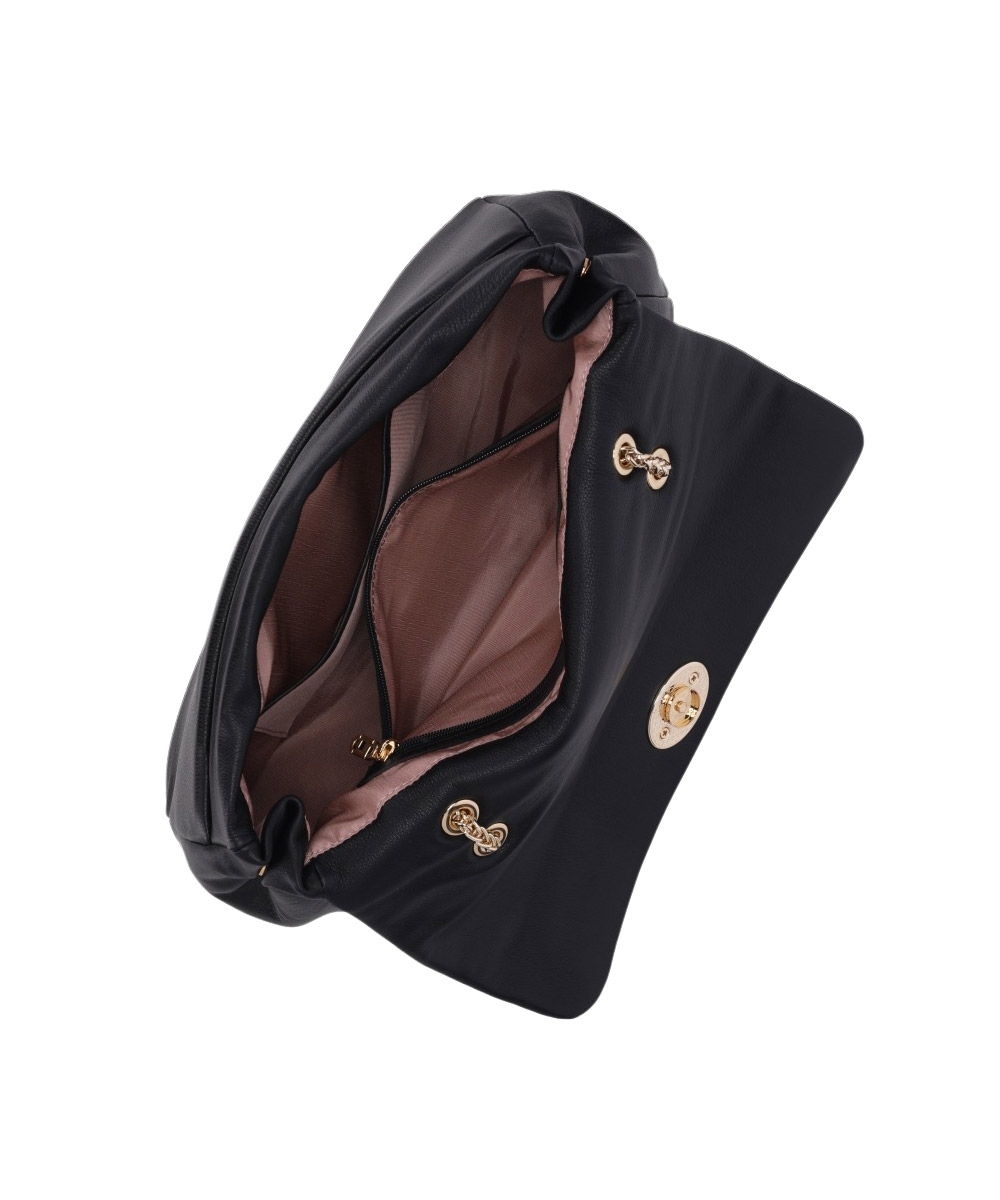 Bolsa Satchel Grande Luz Da Lua Grande Couro Preto