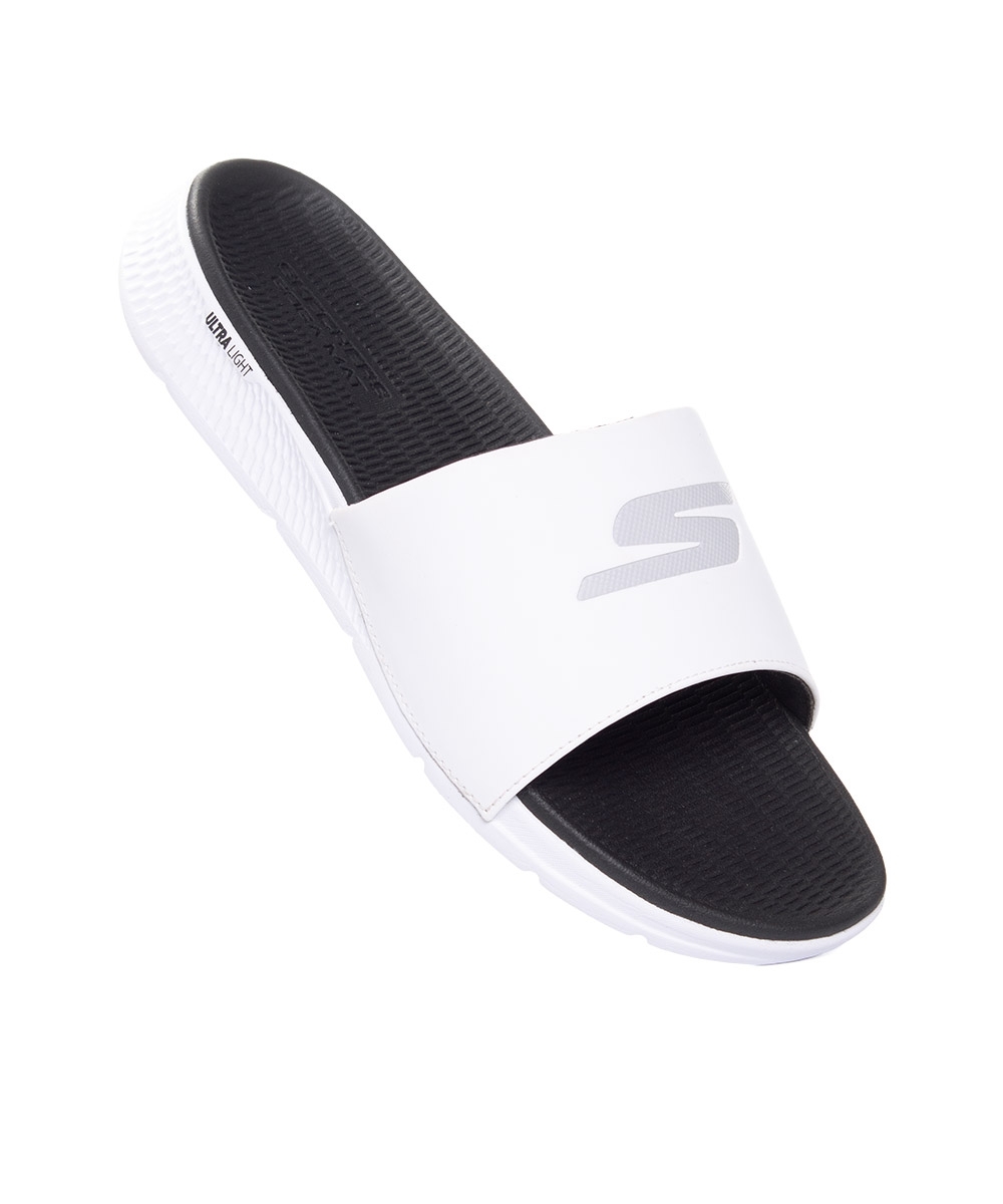 Chinelo Slide Skechers Goga Mat 229030 Branco/preto