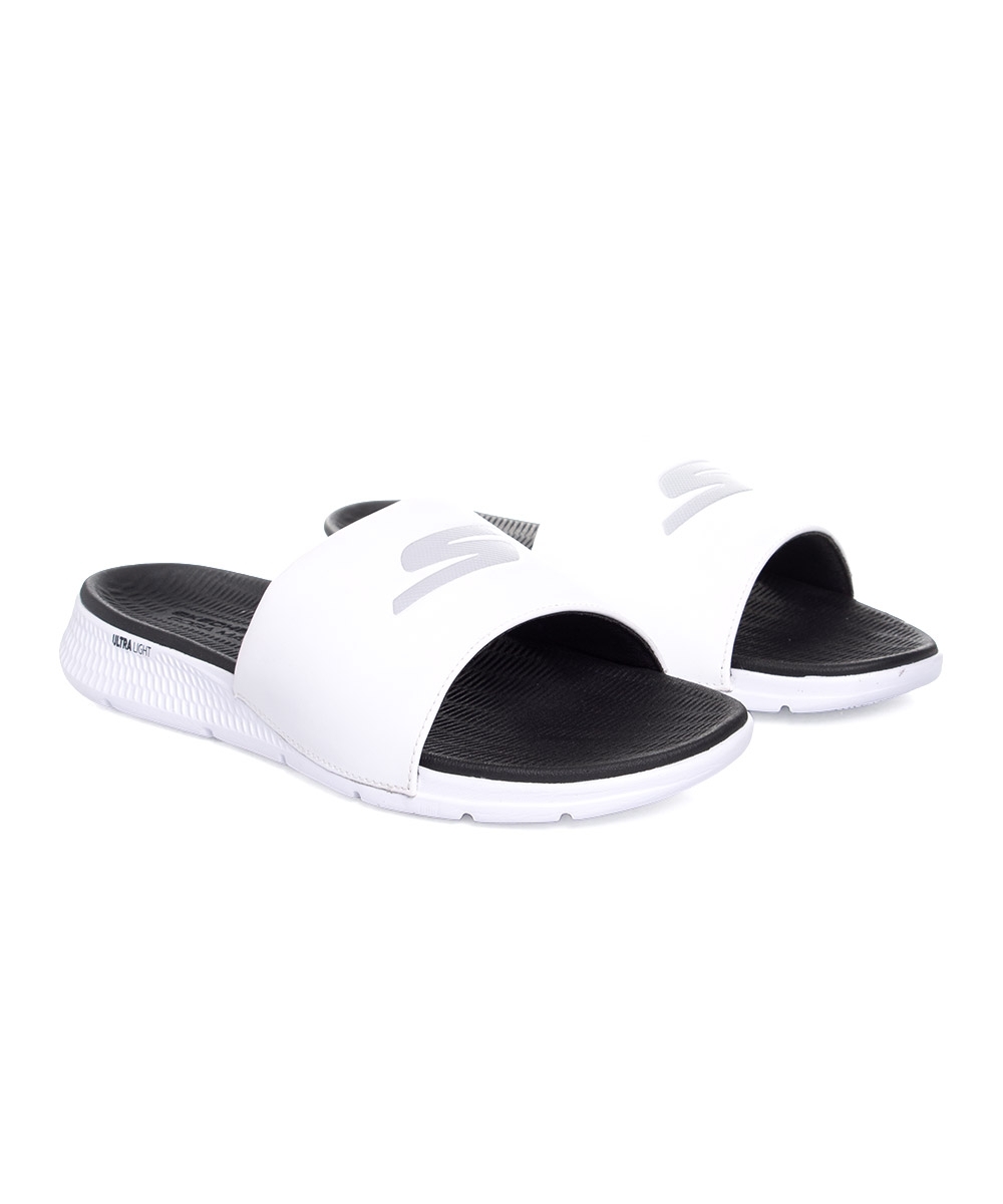 Chinelo Slide Skechers Goga Mat 229030 Branco/preto