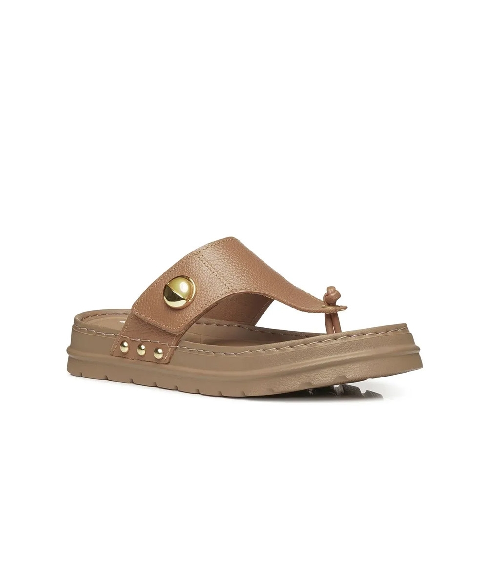Chinelo Feminino Pegada Grace Couro. Caramelo