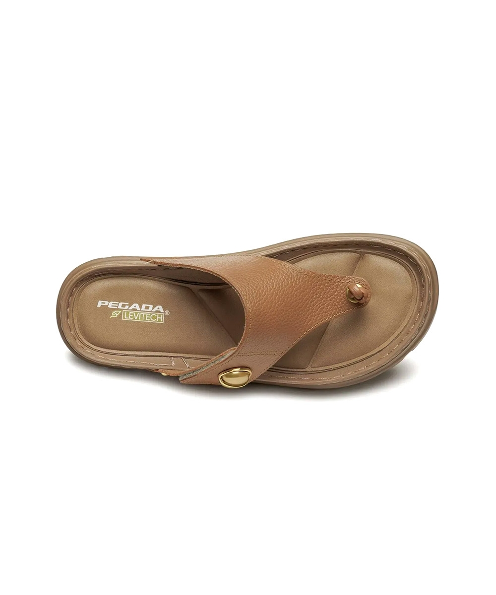 Chinelo Feminino Pegada Grace Couro. Caramelo