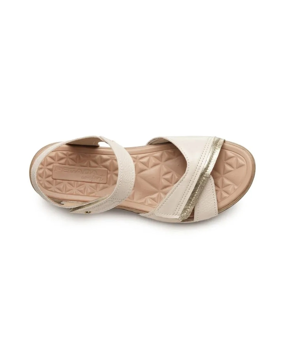 Sandália Feminina Pegada Anabela Couro. Off White