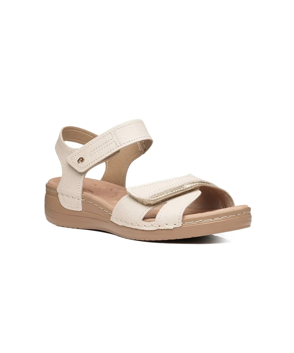 Sandália Feminina Pegada Anabela Couro. Off White