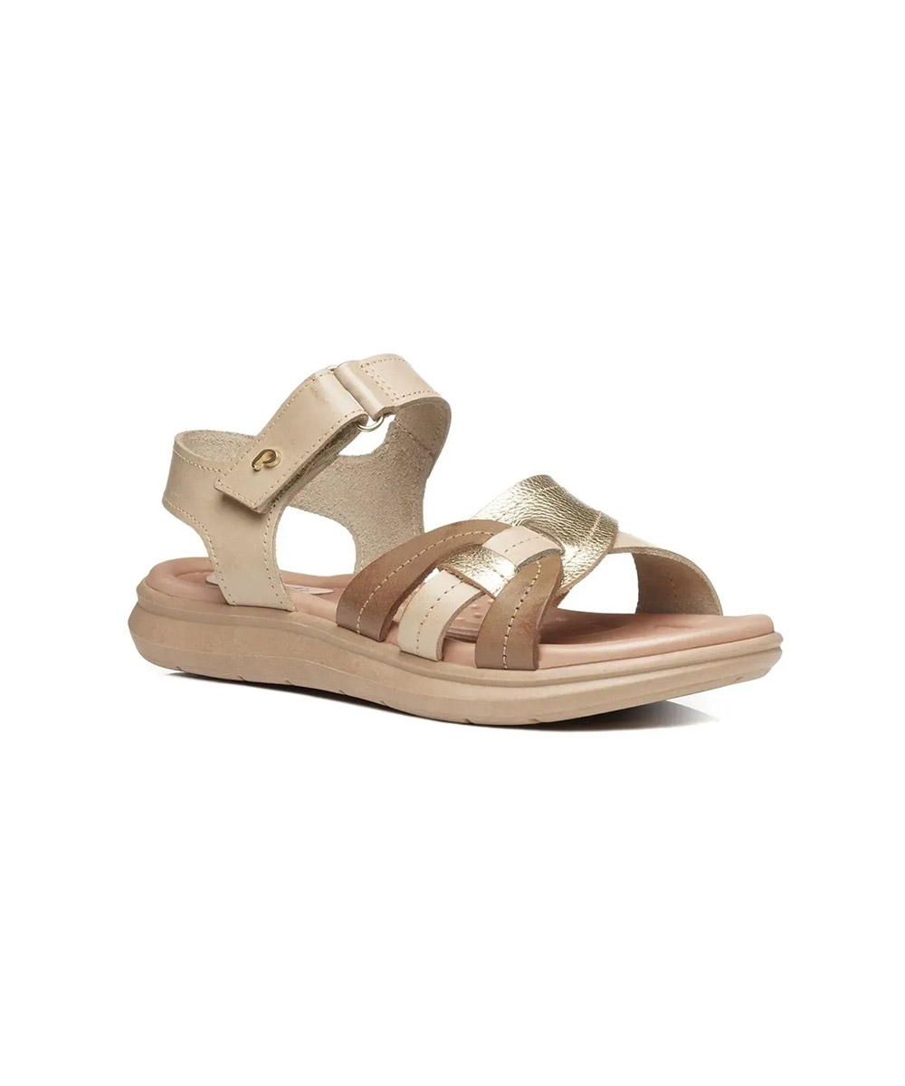 Sandália Feminina Pegada Amortech Couro. Creme