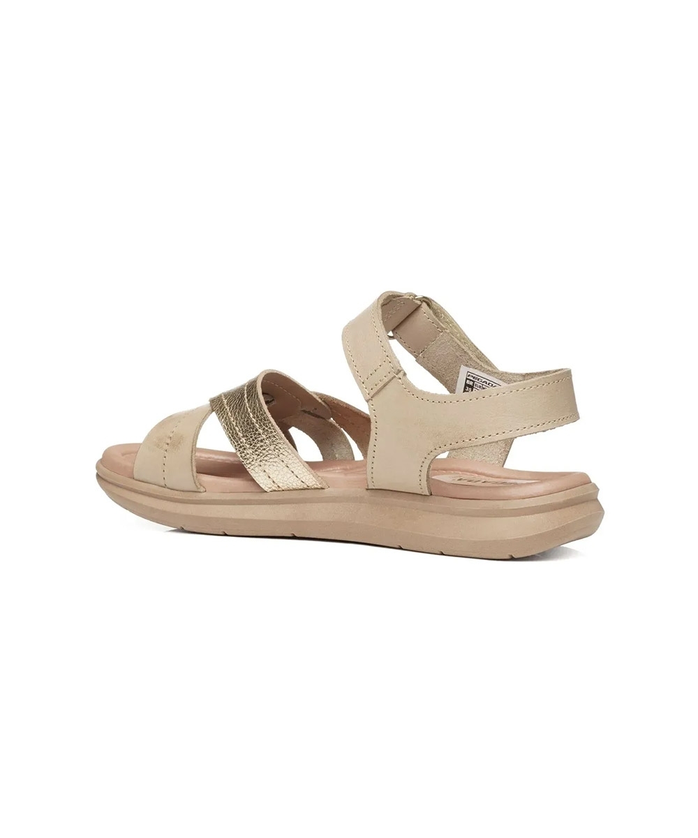 Sandália Feminina Pegada Amortech Couro. Creme