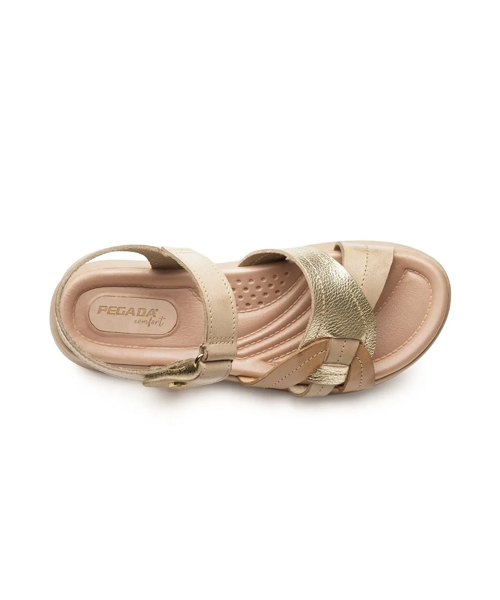 Sandália Feminina Pegada Amortech Couro. Creme