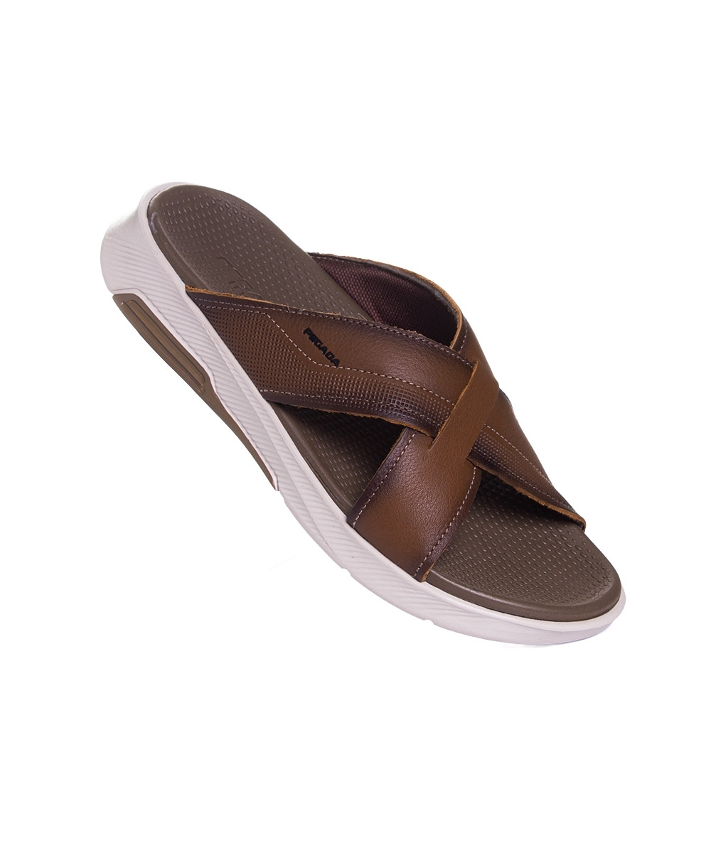 Chinelo Masculino Pegada Kai Levitech Couro Caqui