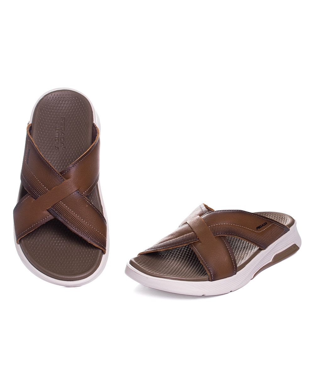 Chinelo Masculino Pegada Kai Levitech Couro Caqui