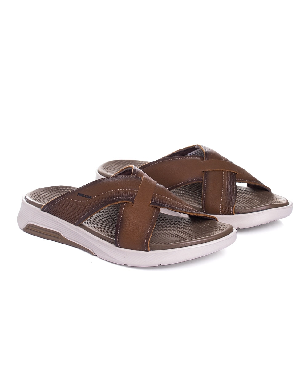 Chinelo Masculino Pegada Kai Levitech Couro Caqui
