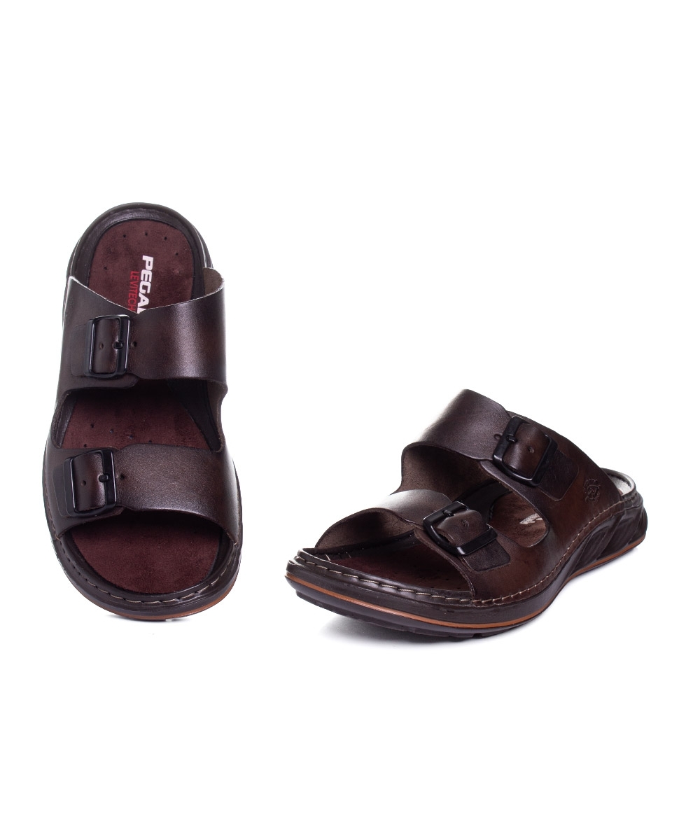 Chinelo Pegada Masculino Levitech Couro Cravo