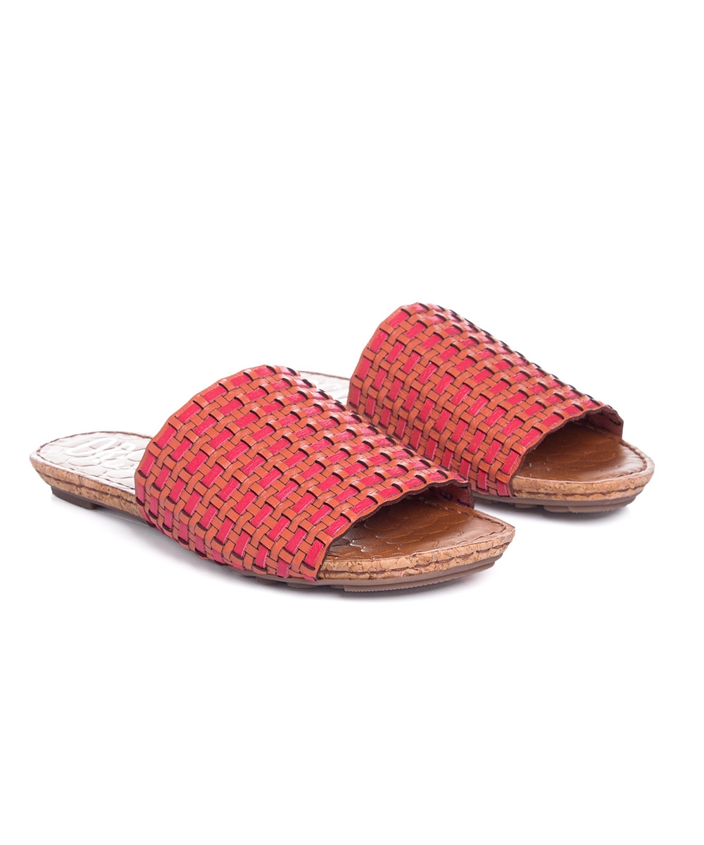 Tamanco Flatform Orcade Tramado Couro Coral