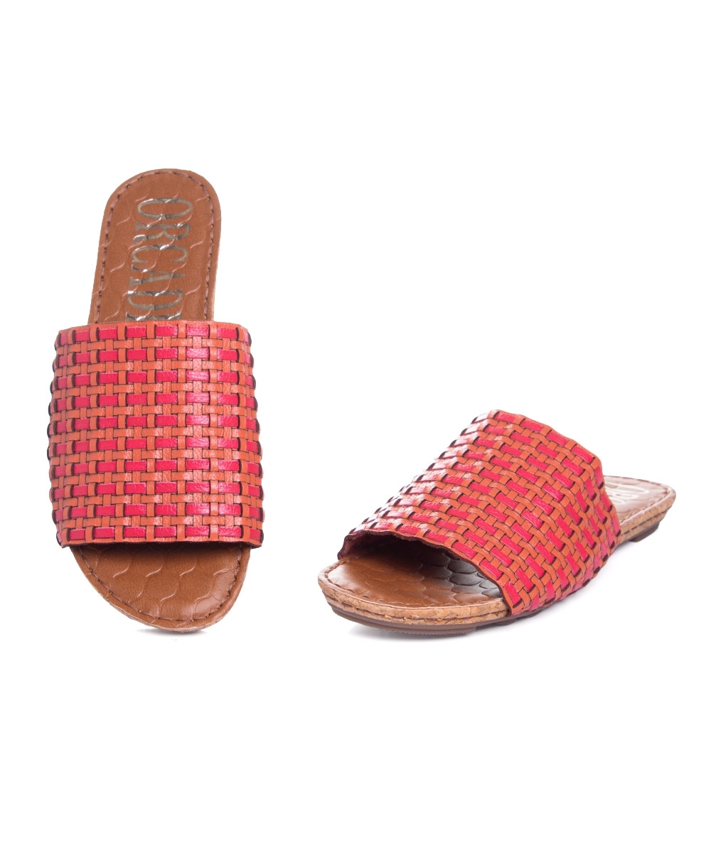 Tamanco Flatform Orcade Tramado Couro Coral