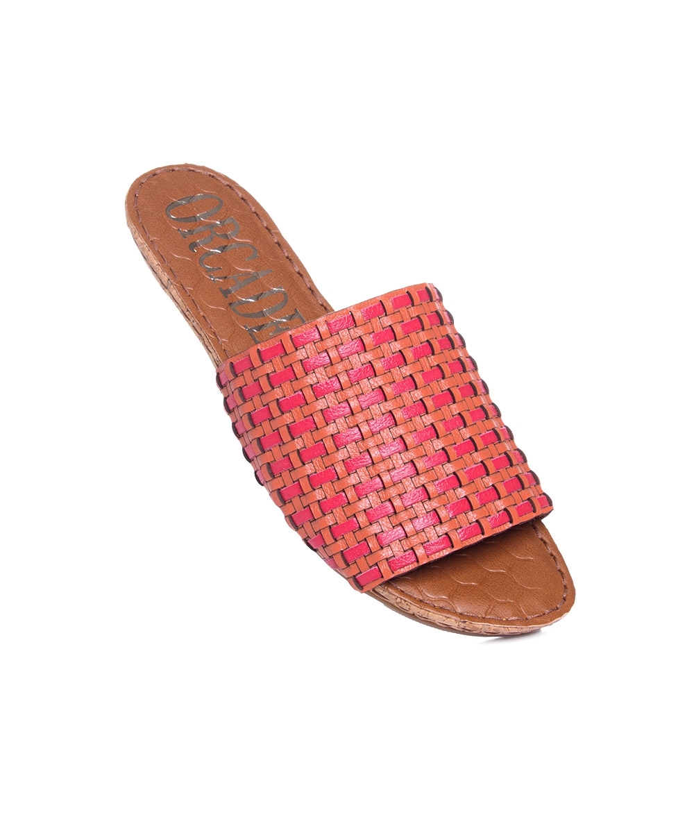Tamanco Flatform Orcade Tramado Couro Coral