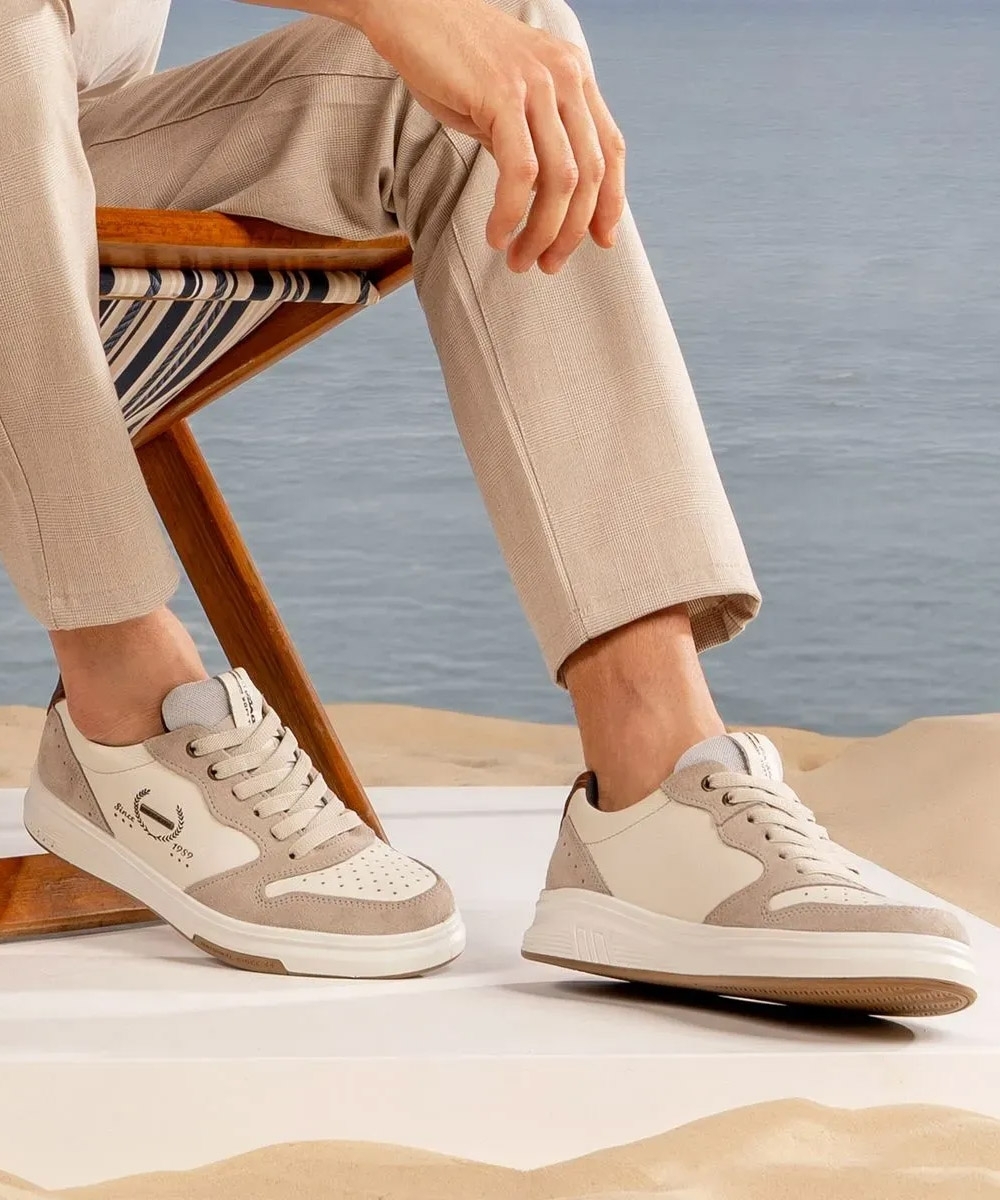 Tênis Masculino Pegada Casual Couro Bege