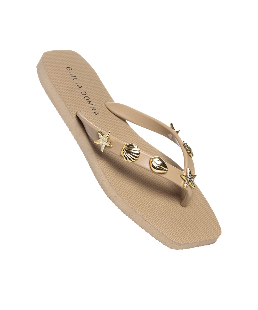 Chinelo Feminino Giulia Domna Biico Quadrado Bege