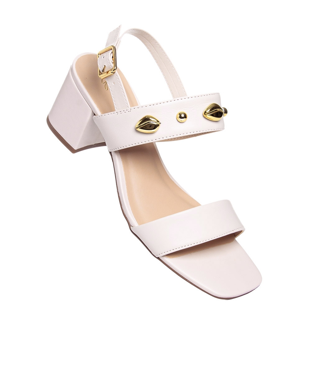 Sandália Giulia Domna Salto Bloco Tiras Couro Off White