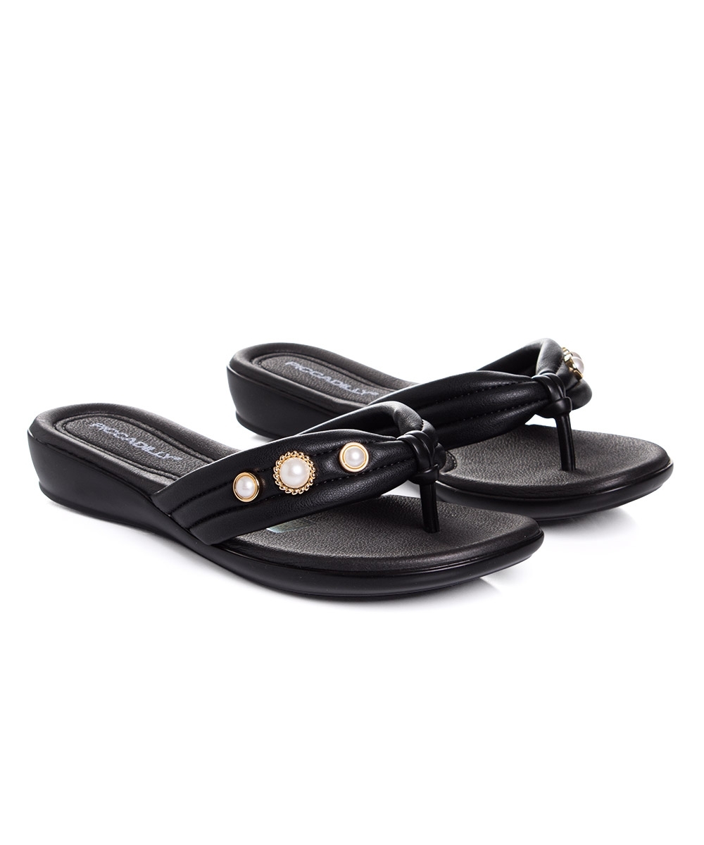 Tamanco Flat Piccadilly Camila Wide Fit. Preto