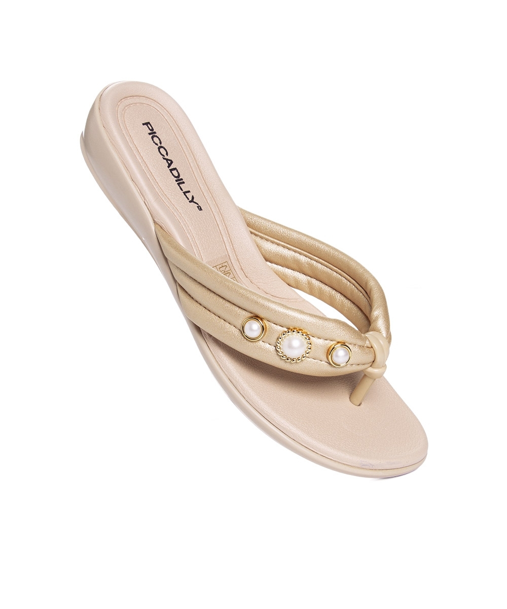 Tamanco Flat Piccadilly Camila Wide Fit. Ouro