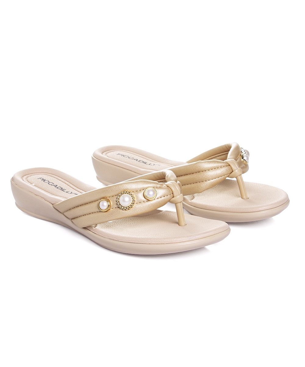 Tamanco Flat Piccadilly Camila Wide Fit. Ouro