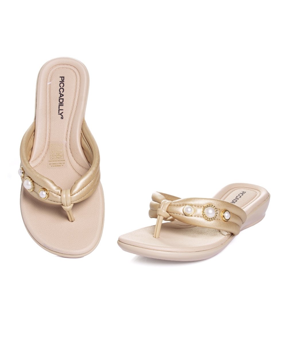 Tamanco Flat Piccadilly Camila Wide Fit. Ouro