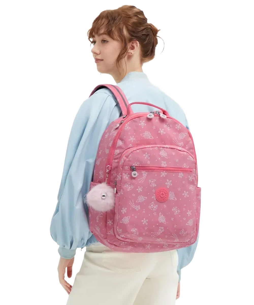 Mochila Kipling Seoul Glitter Cats Rosa
