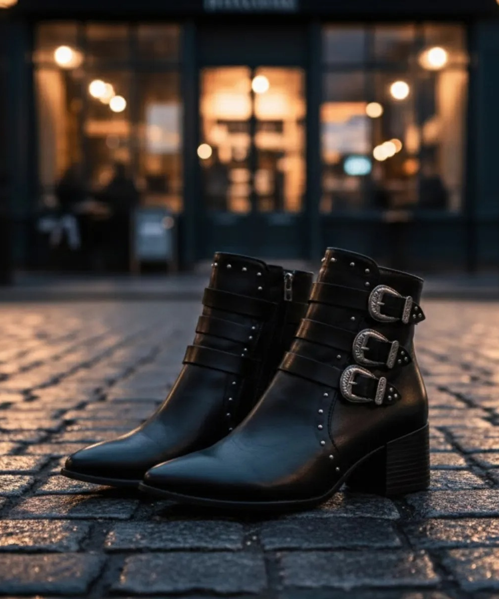 Bota Ramarim Cano Curto Salto Médio Bloco Preto