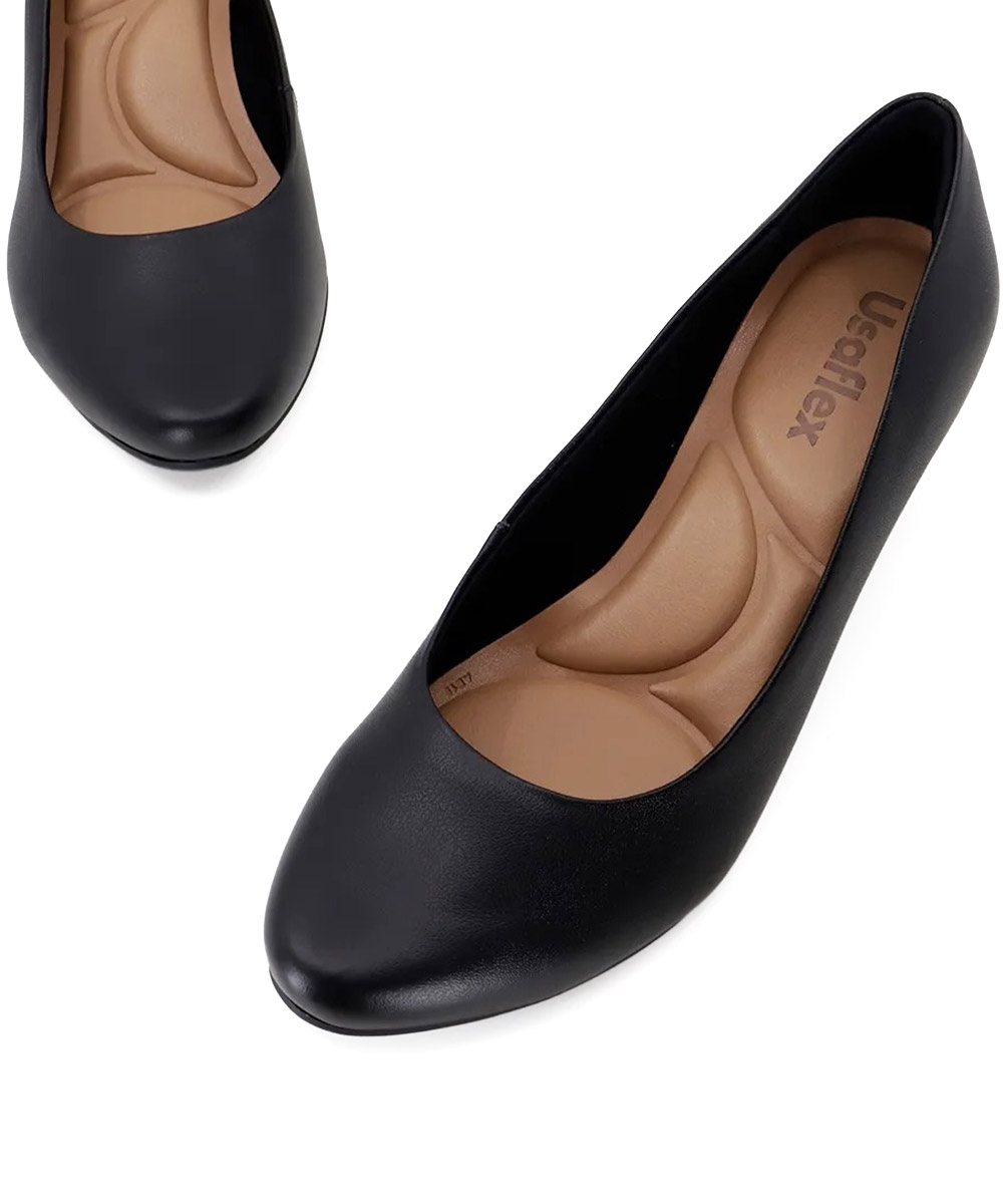 Sapato Scarpin Usaflex Salto Bloco Couro Preto