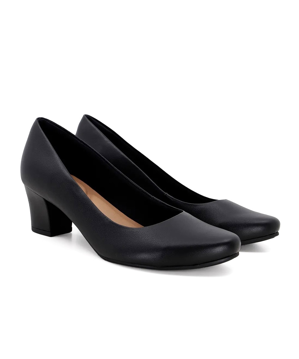 Sapato Scarpin Usaflex Salto Bloco Couro Preto