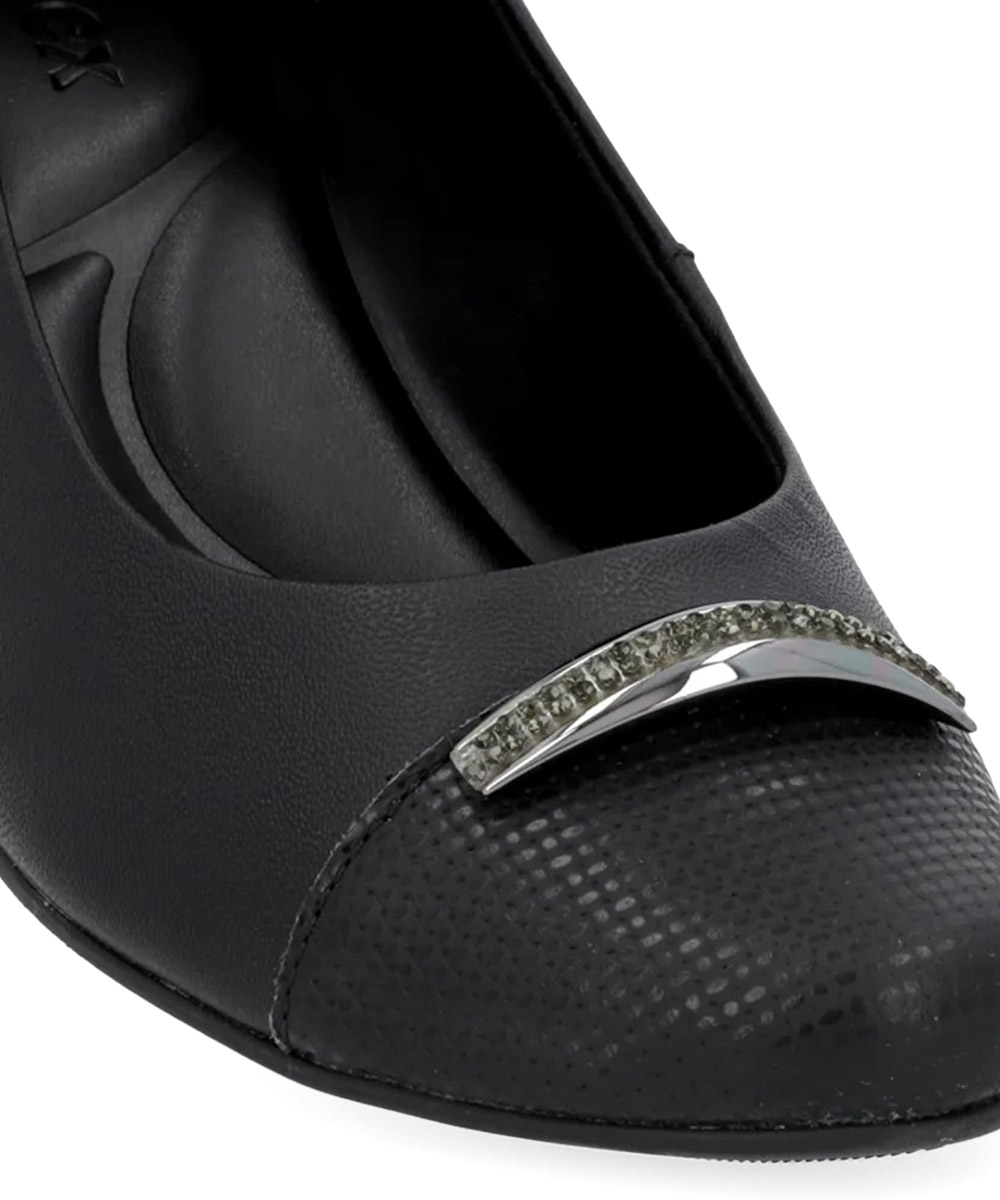 Sapato Scarpin Usaflex Salto Bloco Brilho Couro Preto