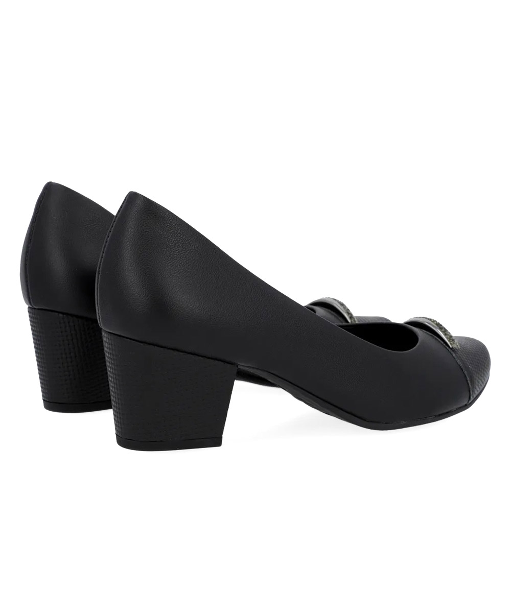 Sapato Scarpin Usaflex Salto Bloco Brilho Couro Preto