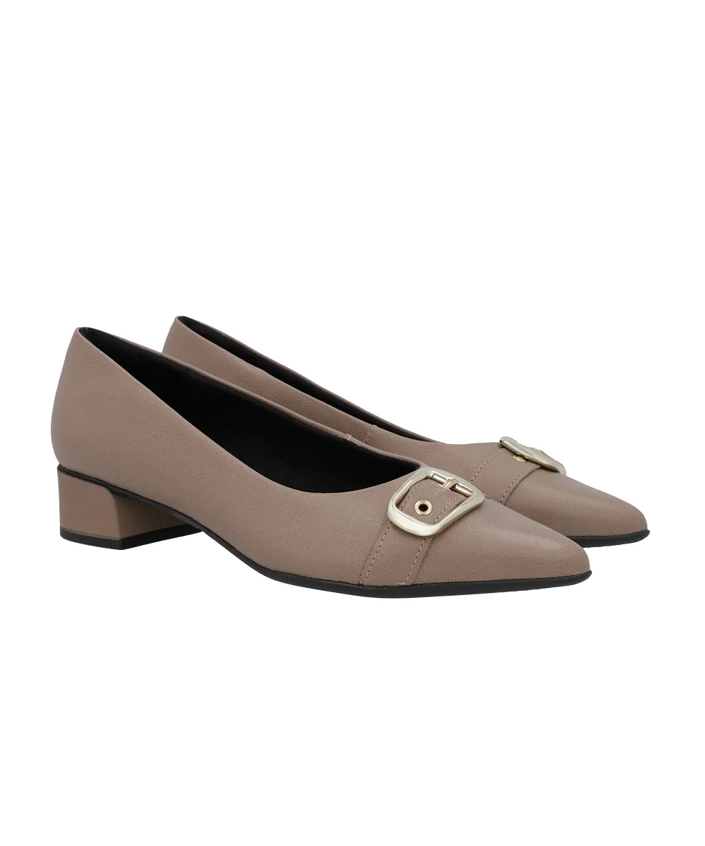 Sapato Scarpin Usaflex Bico Fino Couro Taupy