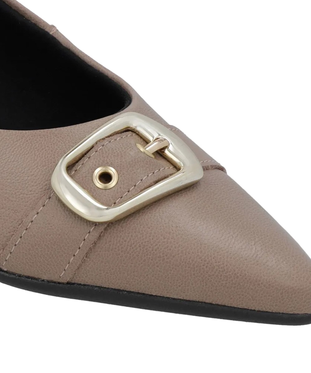 Sapato Scarpin Usaflex Bico Fino Couro Taupy