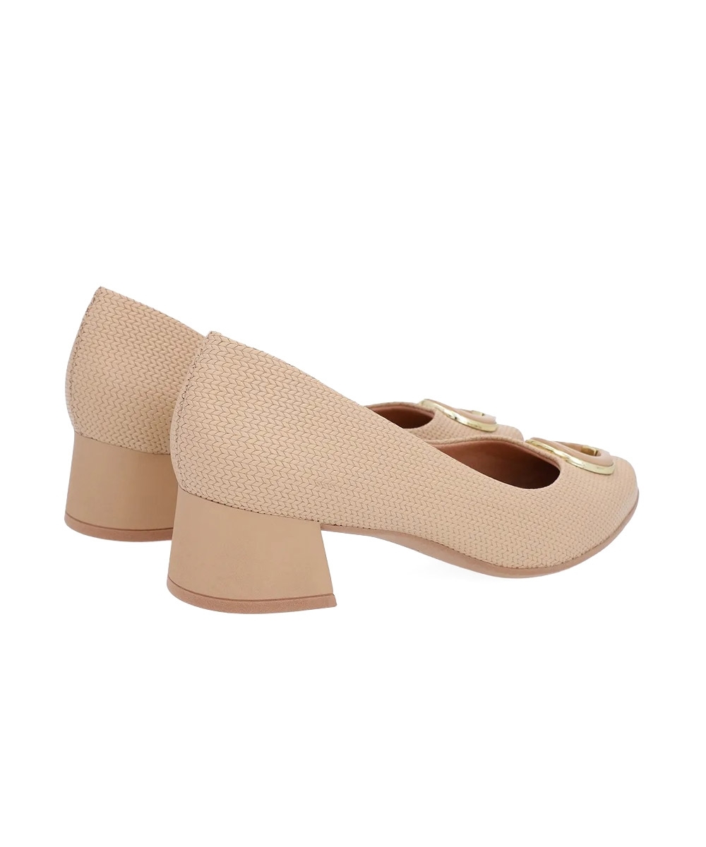 Sapato Scarpin Usaflex Salto Bloco Couro Bege