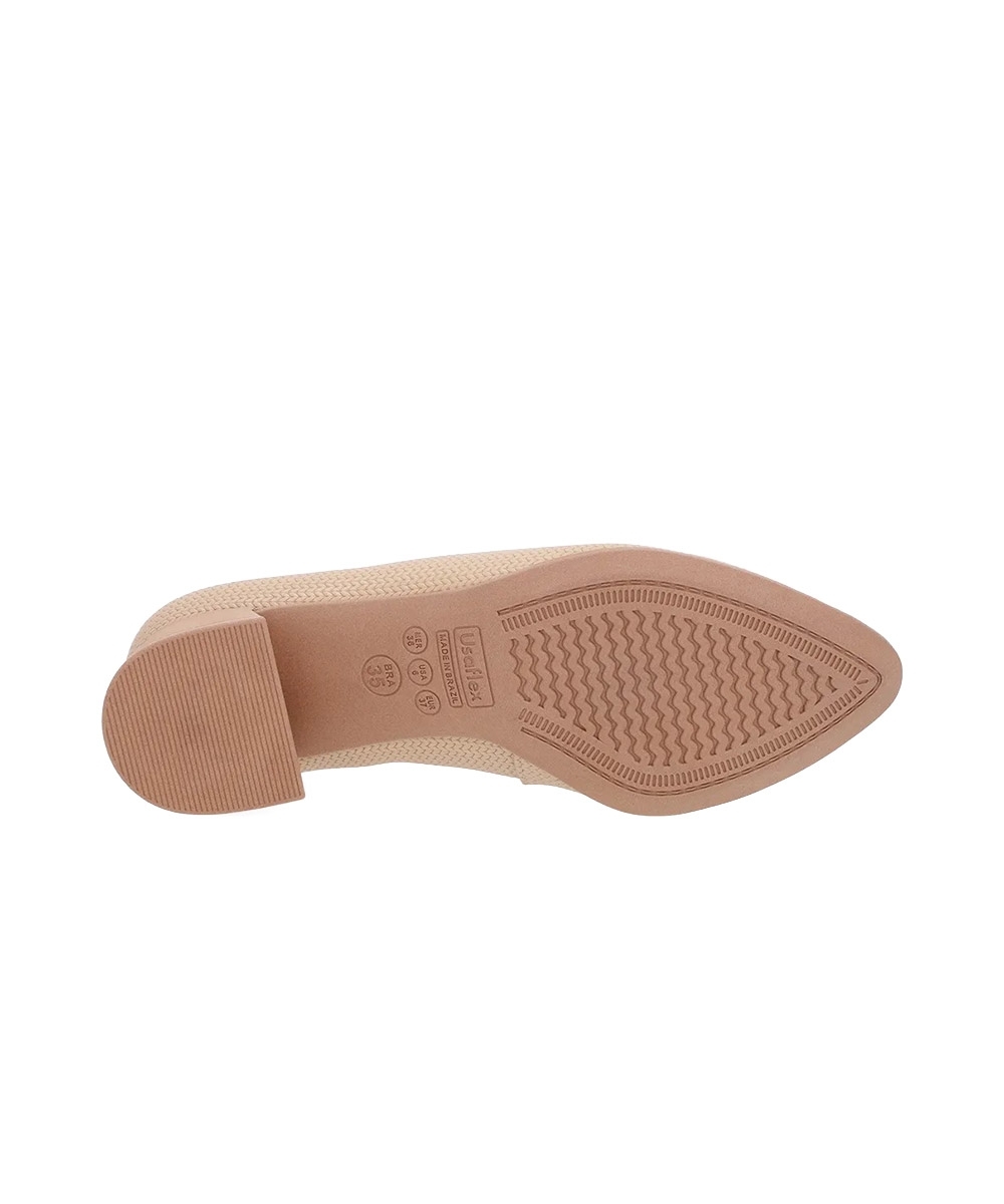 Sapato Scarpin Usaflex Salto Bloco Couro Bege