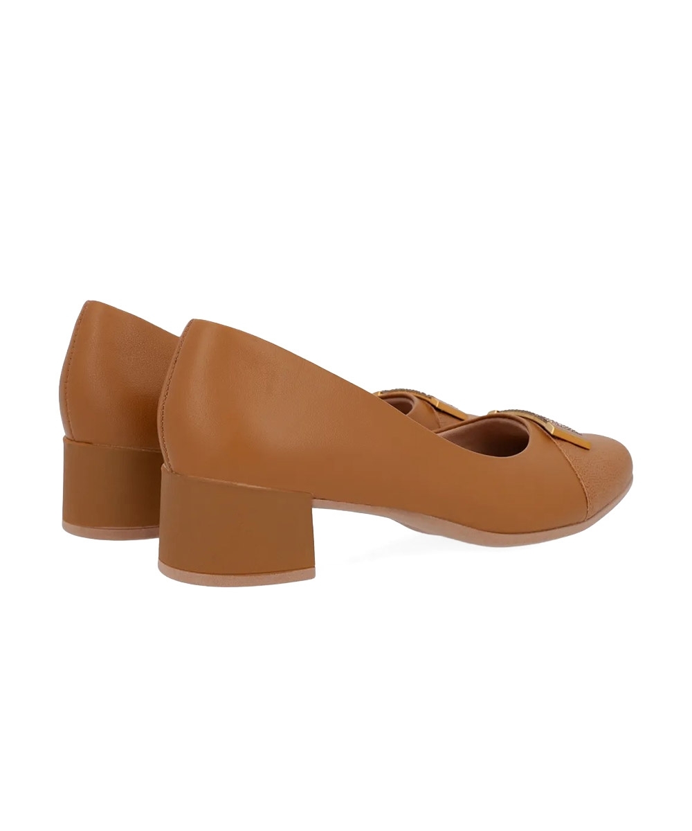 Sapato Scarpin Usaflex Salto Baixo Couro Caramelo