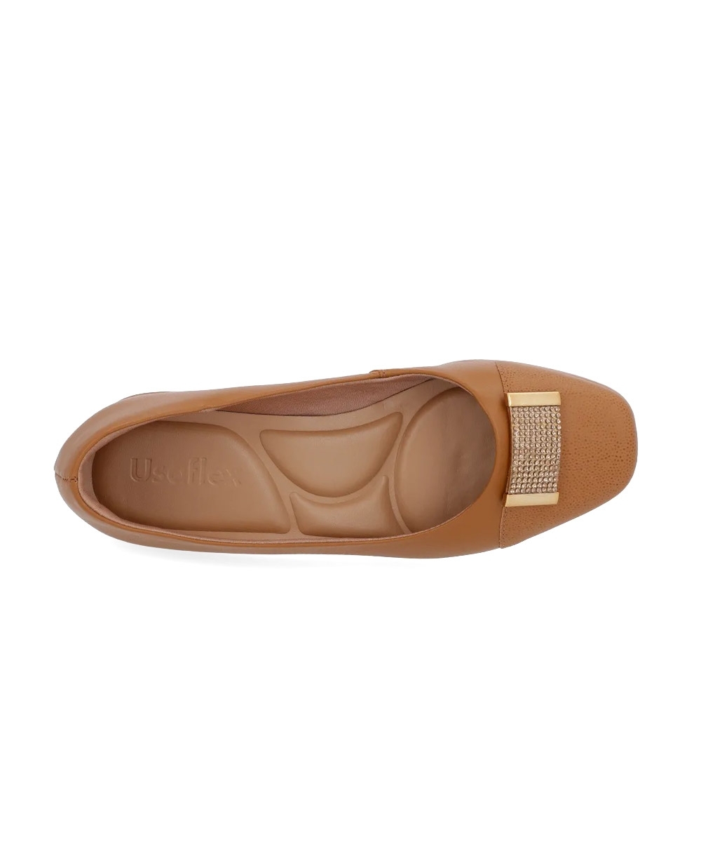 Sapato Scarpin Usaflex Salto Baixo Couro Caramelo