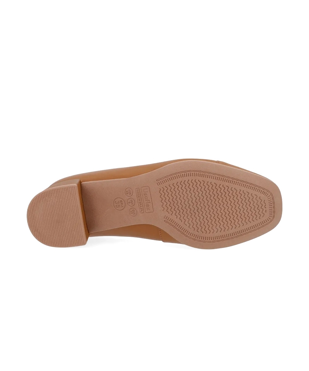 Sapato Scarpin Usaflex Salto Baixo Couro Caramelo