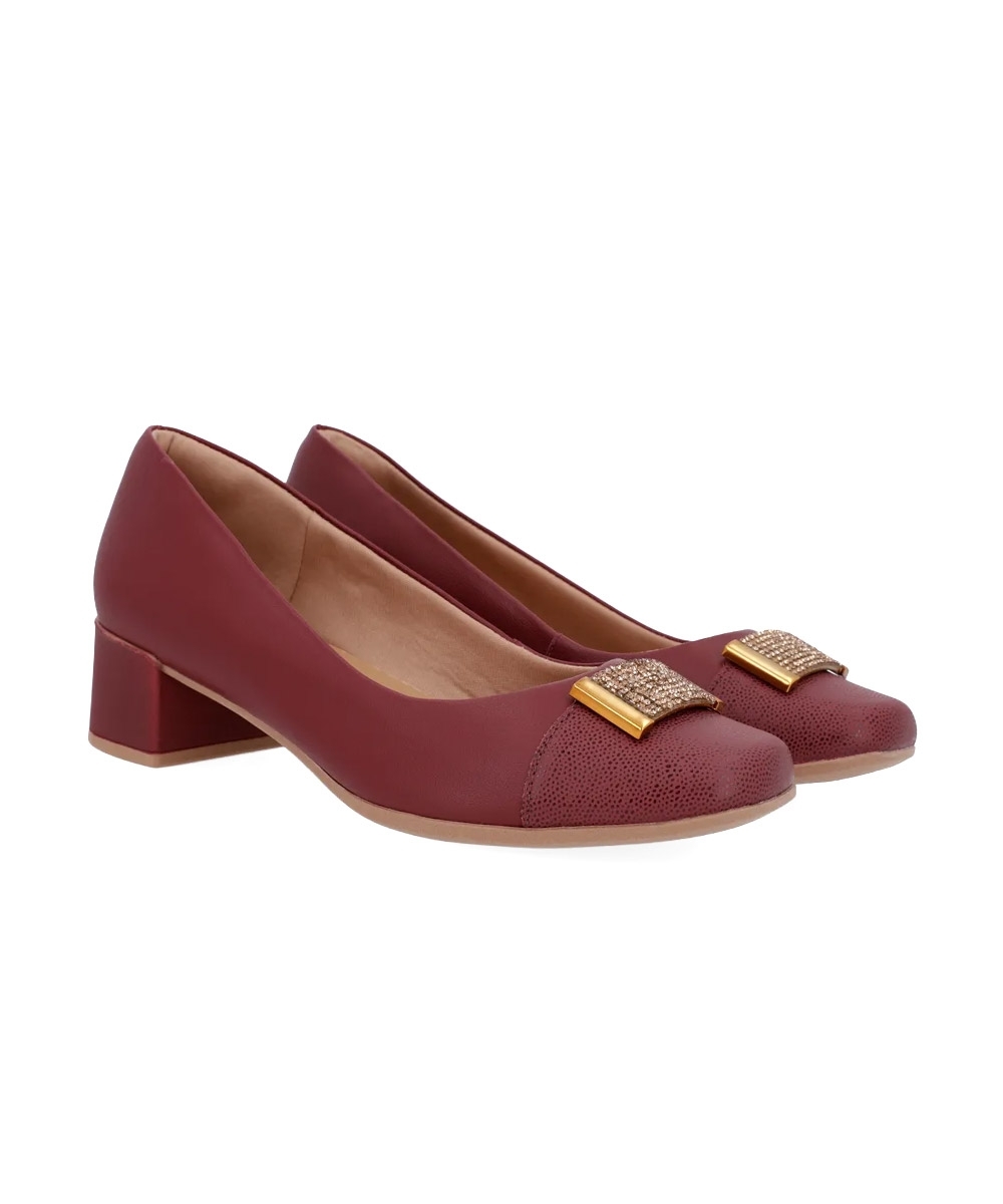 Sapato Scarpin Usaflex Salto Baixo Couro Vermelho