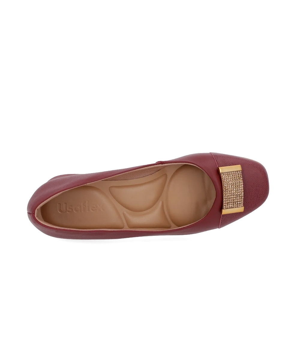 Sapato Scarpin Usaflex Salto Baixo Couro Vermelho