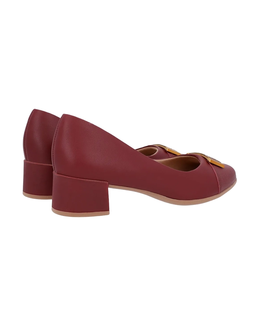 Sapato Scarpin Usaflex Salto Baixo Couro Vermelho